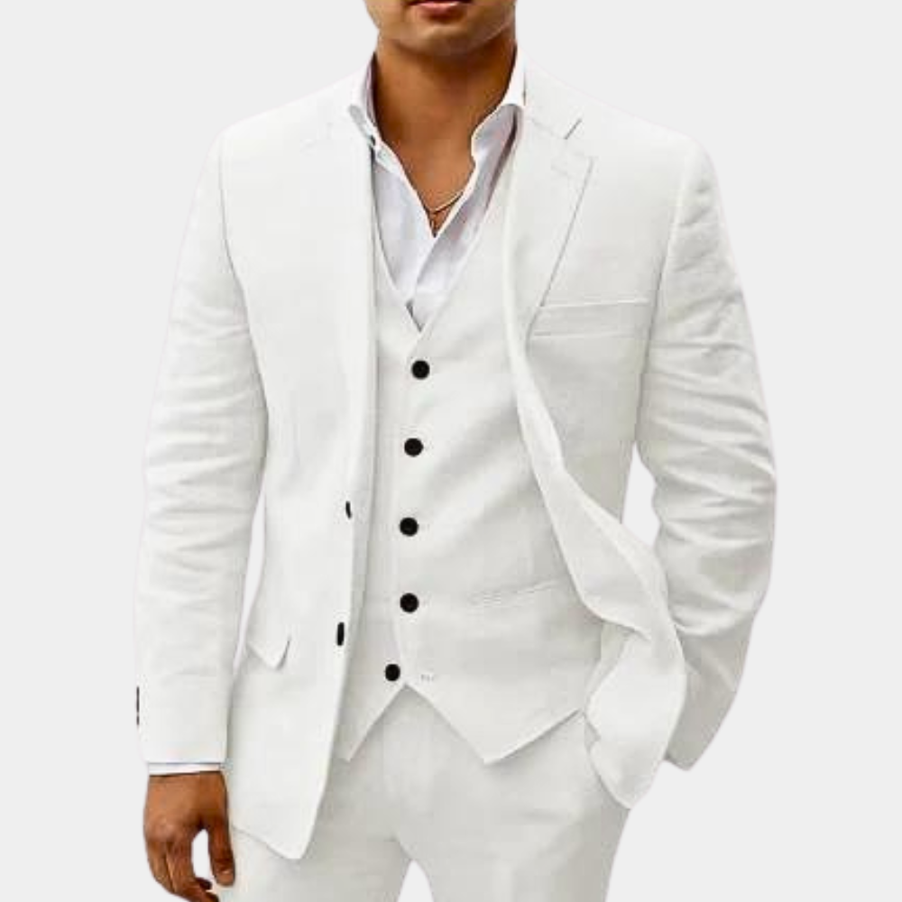 Herren Leinenanzug SummerEase – 3-teiliges atmungsaktives Sommeroutfit mit Weste