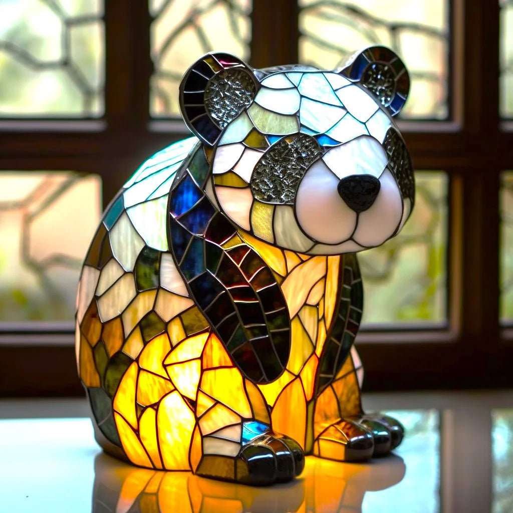 Tiffany Tischlampe aus Buntglas | Handgefertigtes Tiermotiv | Farbwechsel-LED | Glas & Metall