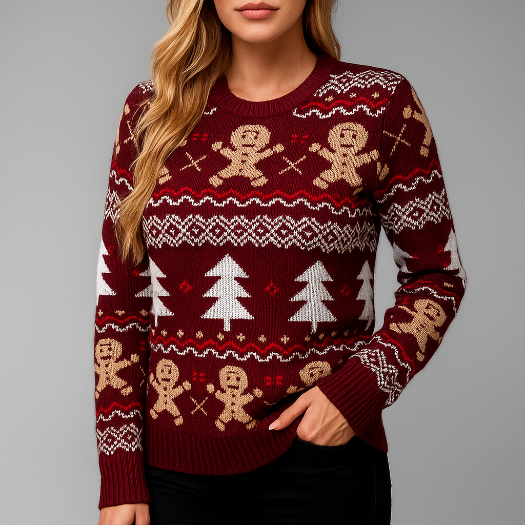 Festlicher Strickpullover für Frauen | Saisonales Muster und gemütlicher Stil