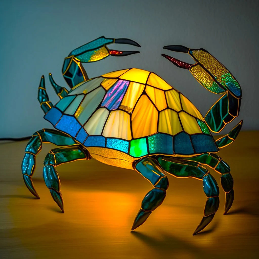 Tiffany Tischlampe aus Buntglas | Handgefertigtes Tiermotiv | Farbwechsel-LED | Glas & Metall