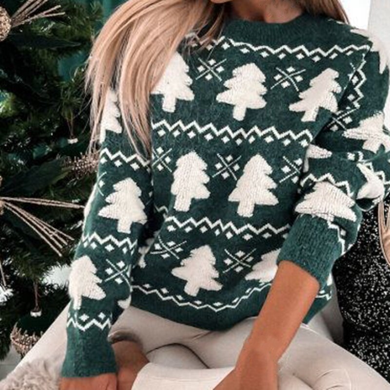 Damen Weihnachtsbaum Strickpullover | Weiche Textur und festliches Wintermuster