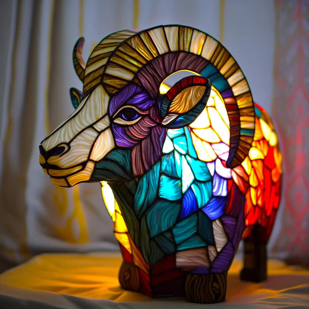 Tiffany Tischlampe aus Buntglas | Handgefertigtes Tiermotiv | Farbwechsel-LED | Glas & Metall