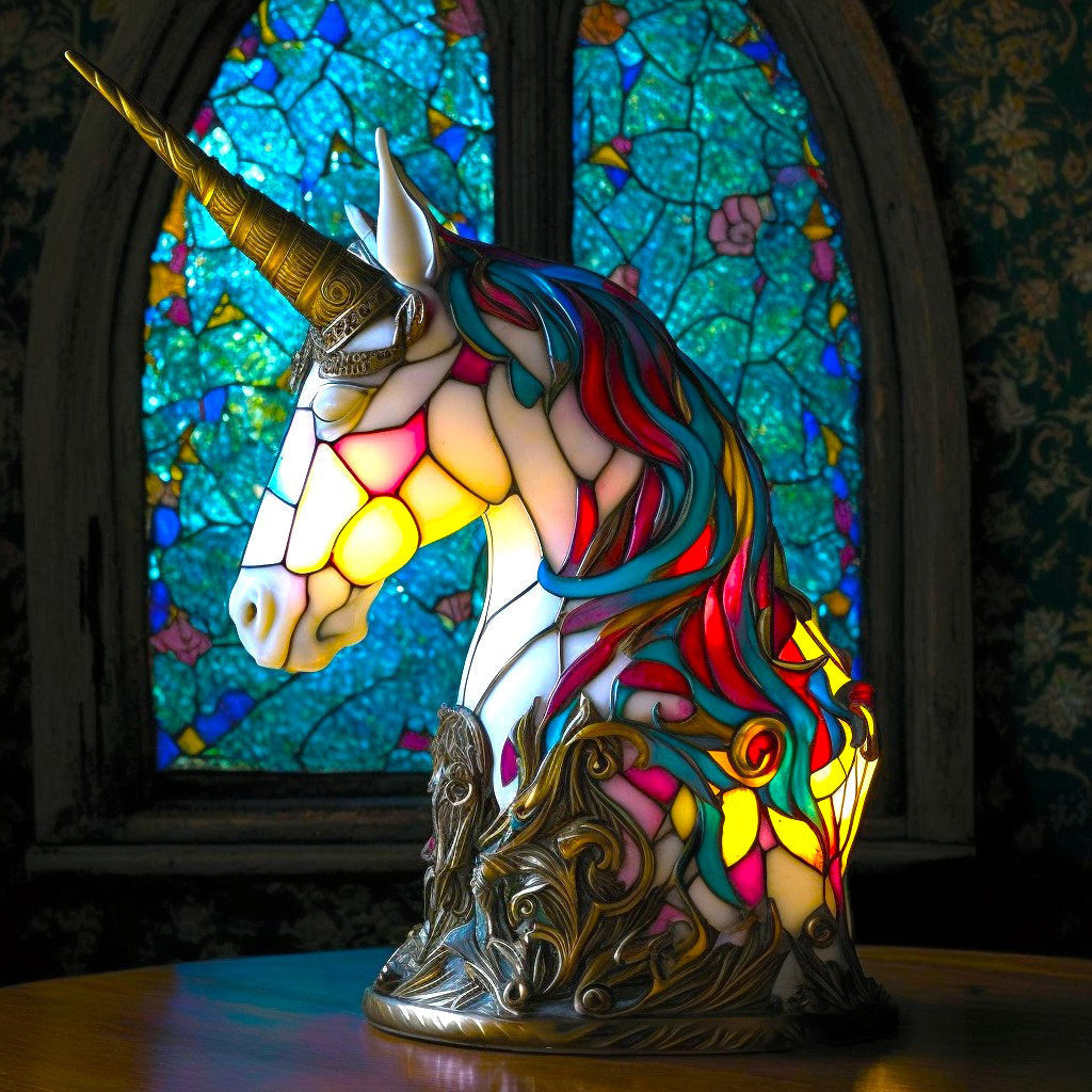 Tiffany Tischlampe aus Buntglas | Handgefertigtes Tiermotiv | Farbwechsel-LED | Glas & Metall
