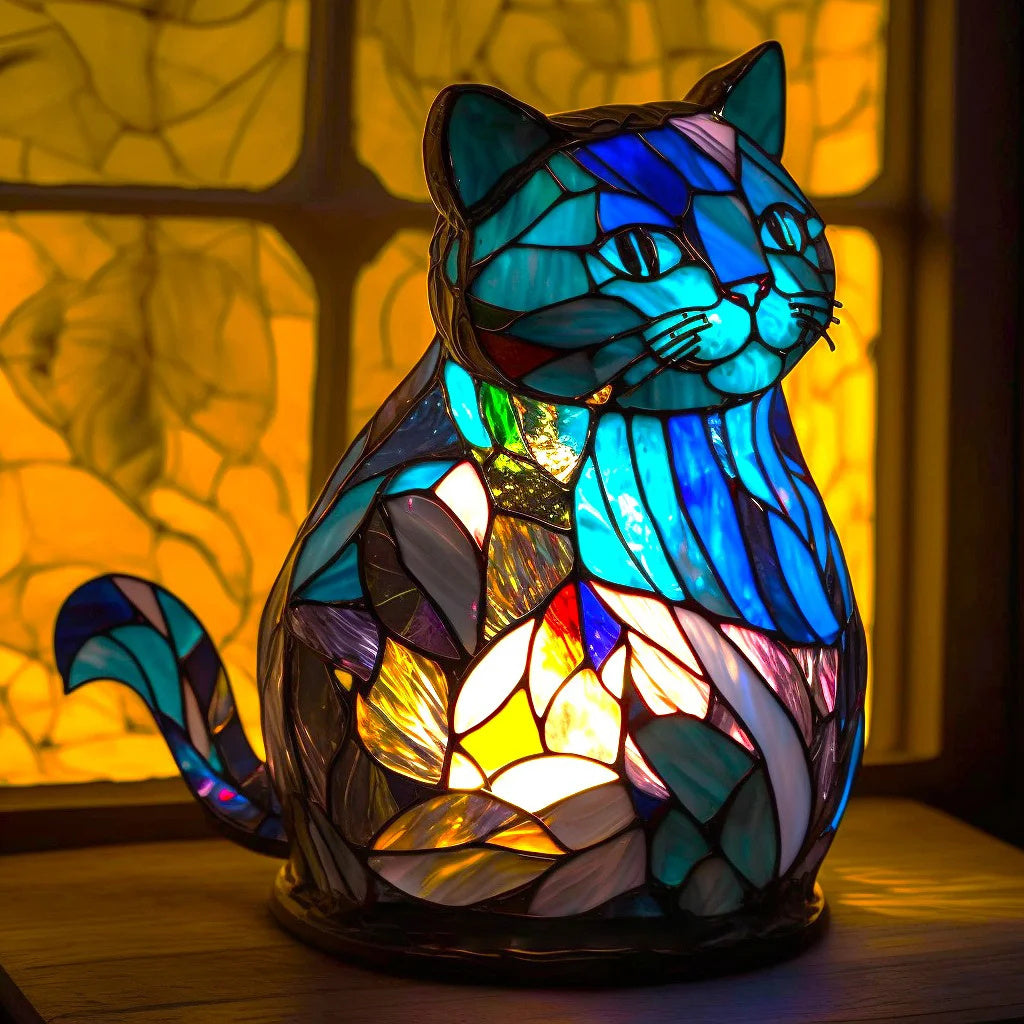 Tiffany Tischlampe aus Buntglas | Handgefertigtes Tiermotiv | Farbwechsel-LED | Glas & Metall