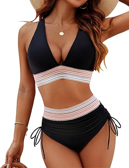 Ensembles bikini taille haute gainants à motifs color-block