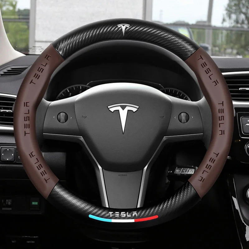 Anti-Rutsch 3D-geprägter Carbon-Leder-Lenkradbezug Universelle Passform