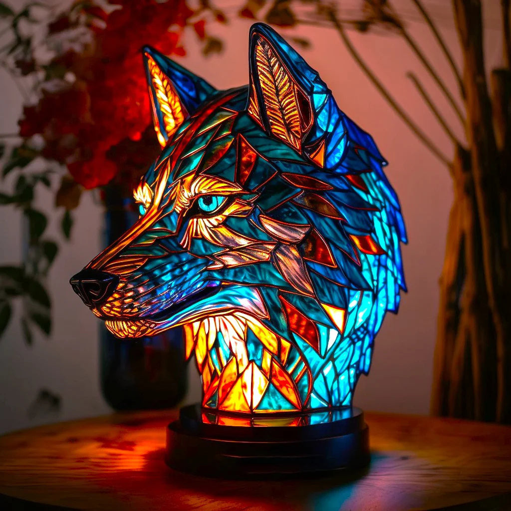 Tiffany Tischlampe aus Buntglas | Handgefertigtes Tiermotiv | Farbwechsel-LED | Glas & Metall