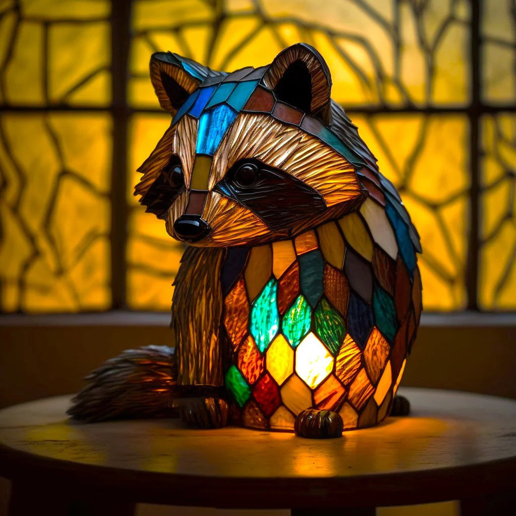 Tiffany Tischlampe aus Buntglas | Handgefertigtes Tiermotiv | Farbwechsel-LED | Glas & Metall