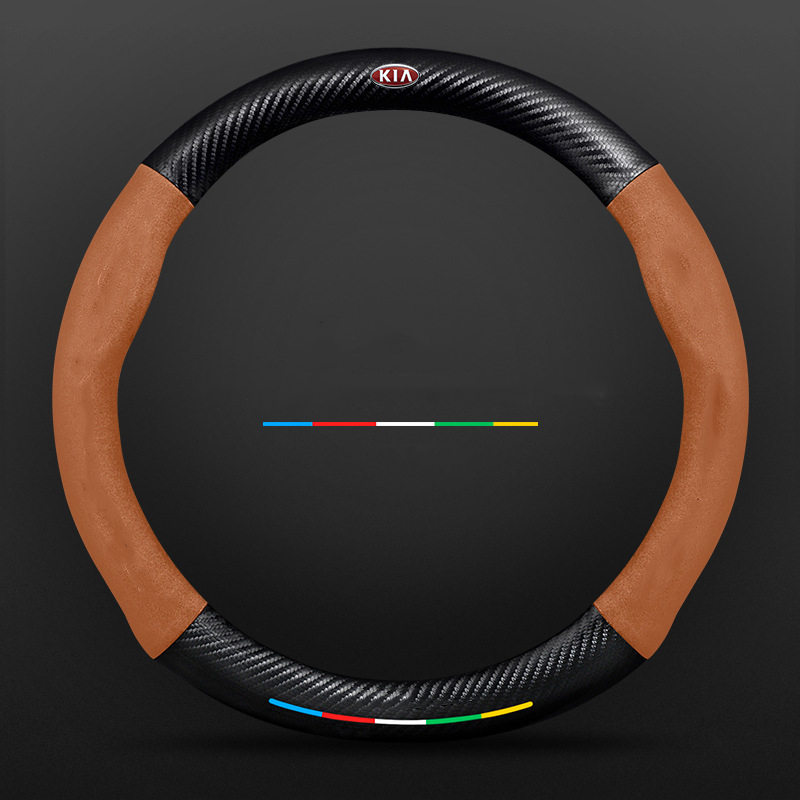 Anti-Rutsch 3D-geprägter Carbon-Leder-Lenkradbezug Universelle Passform