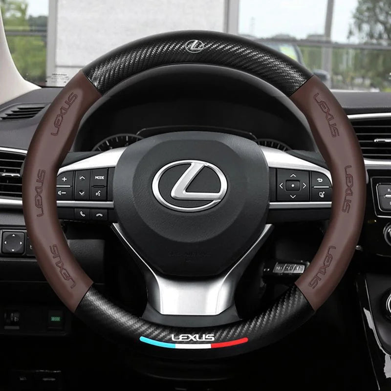 Anti-Rutsch 3D-geprägter Carbon-Leder-Lenkradbezug Universelle Passform