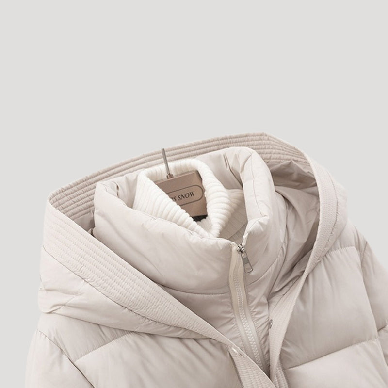 Damen Kurze Pufferjacke | Gurtgepufferte Jacke mit Kapuze