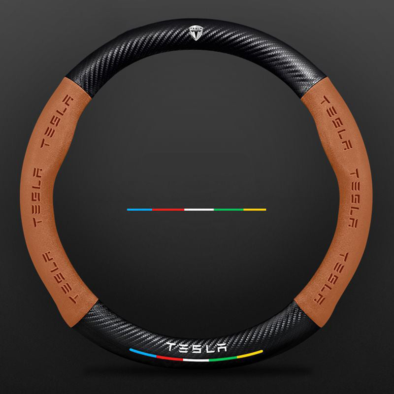 Anti-Rutsch 3D-geprägter Carbon-Leder-Lenkradbezug Universelle Passform