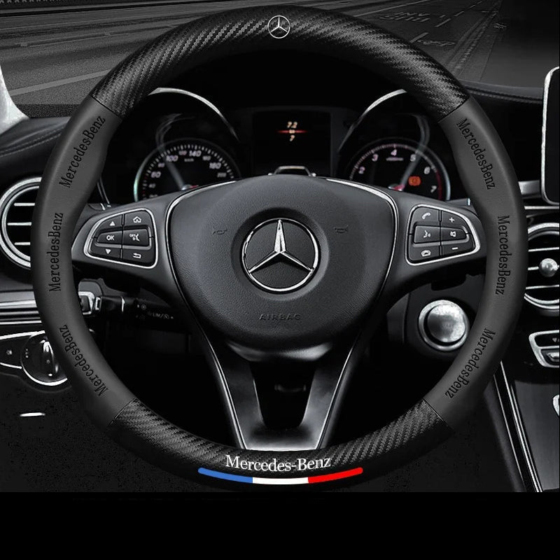 Anti-Rutsch 3D-geprägter Carbon-Leder-Lenkradbezug Universelle Passform