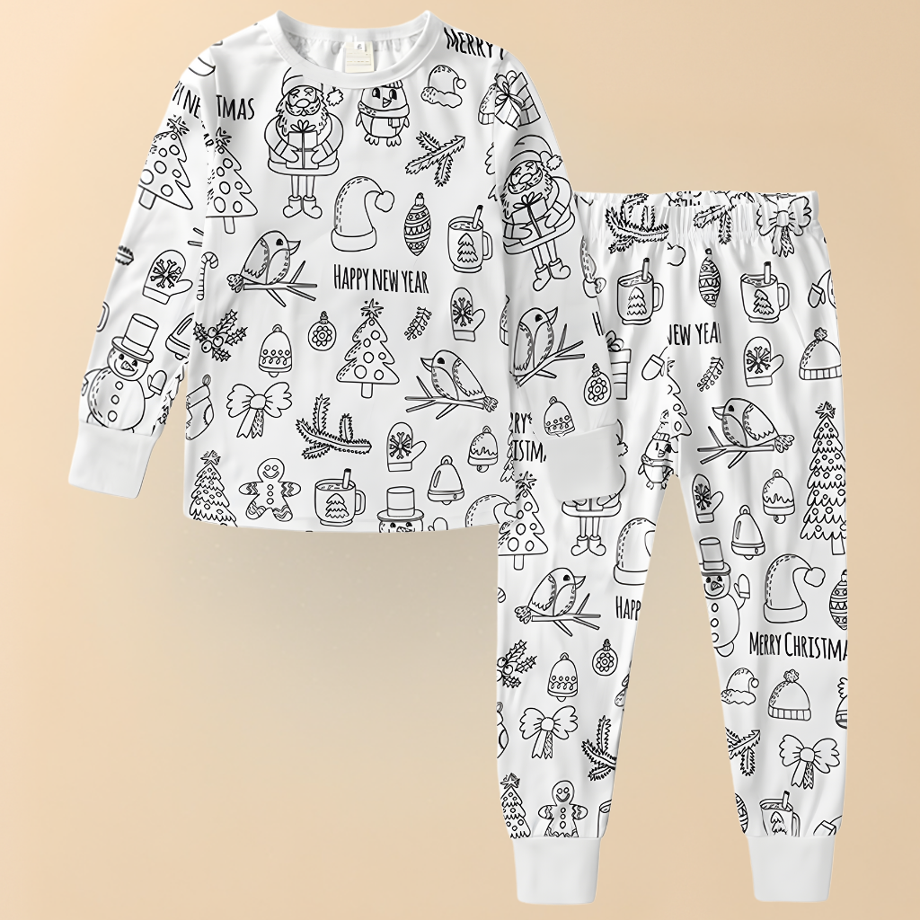 Children's Cotton Pajama Set Coloring Christmas Motif Pajamas