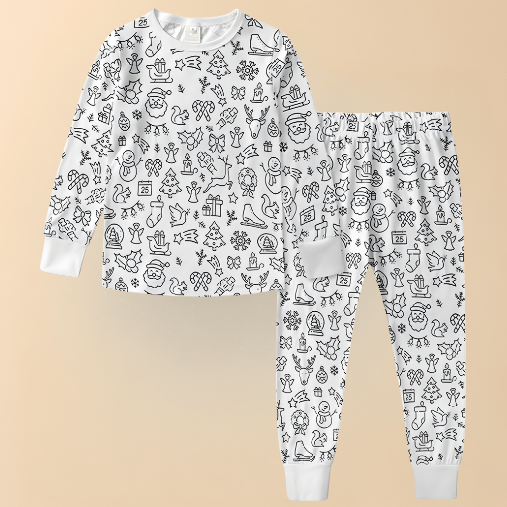 Children's Cotton Pajama Set Coloring Christmas Motif Pajamas