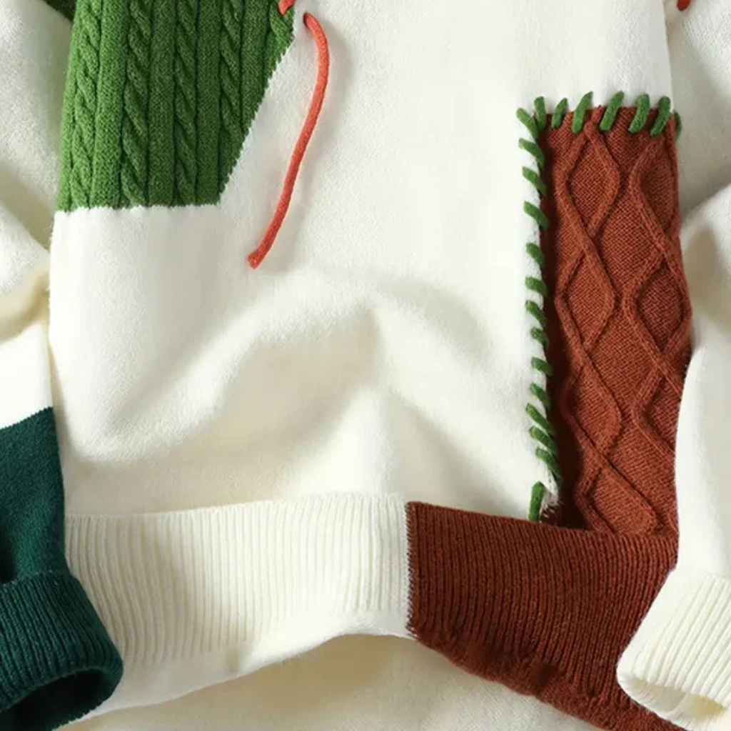 Herren Kabelstrick-Patchwork-Pullover | Texturiertes Design und entspannter Schnitt