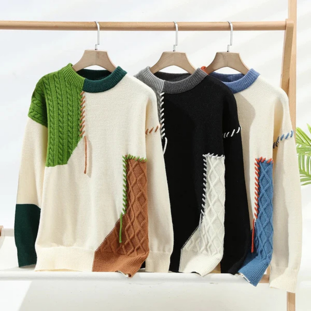 Herren Kabelstrick-Patchwork-Pullover | Texturiertes Design und entspannter Schnitt