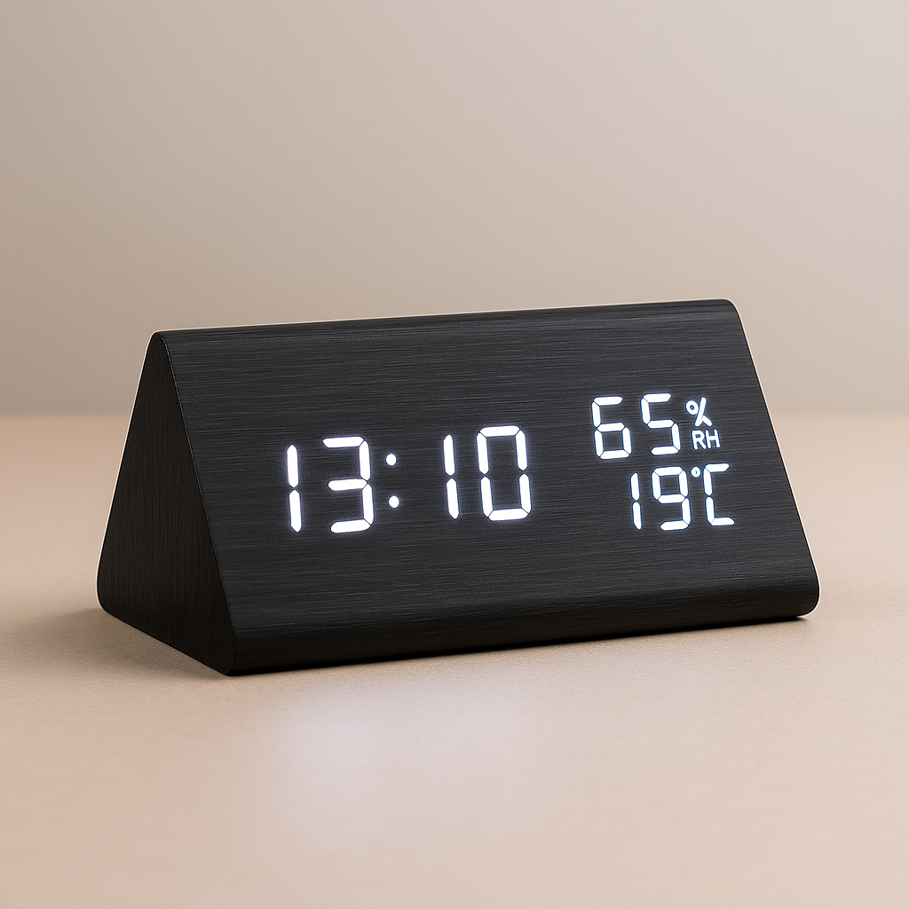 Digital LED Alarm Clock Wood Modern Temperature