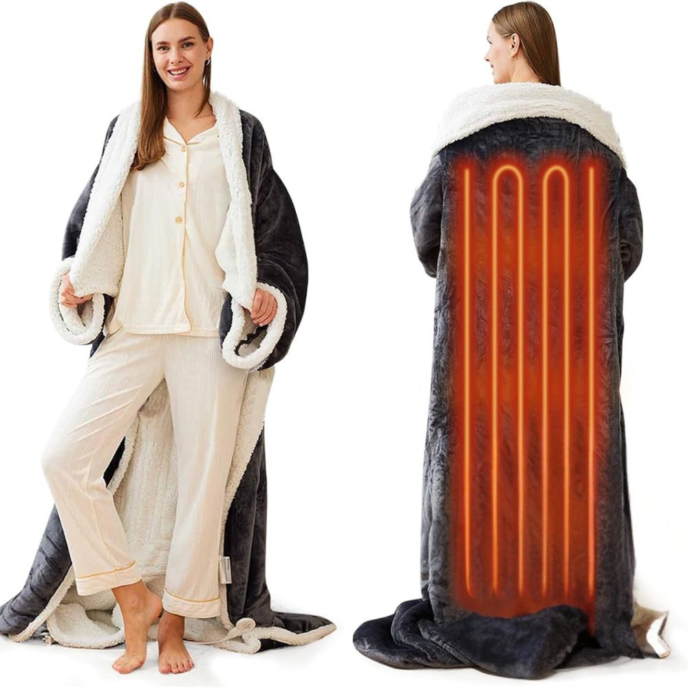 Electric blanket, heated wearable throw with temperature control