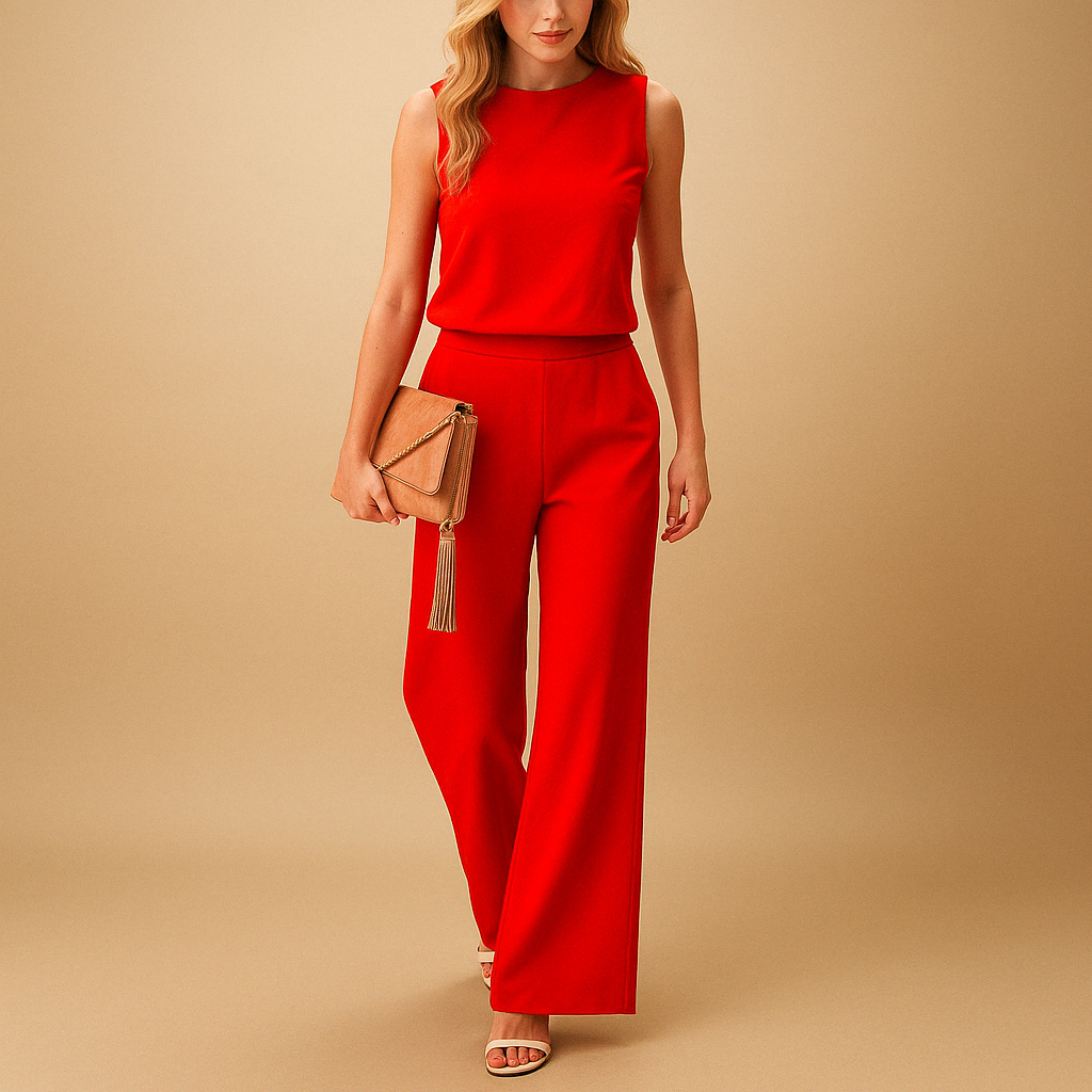 Eleganter Damen-Jumpsuit mit Rundhalsausschnitt und weitem Bein