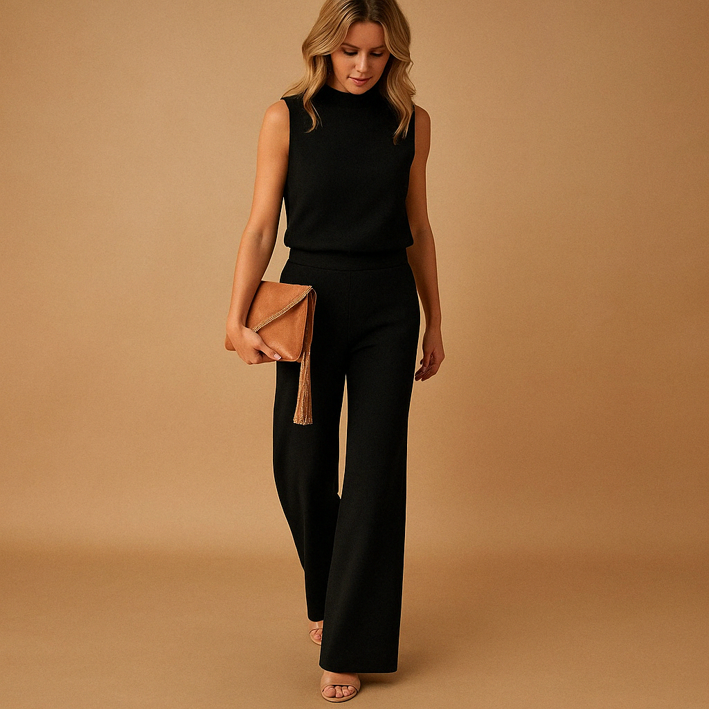 Eleganter Damen-Jumpsuit mit Rundhalsausschnitt und weitem Bein