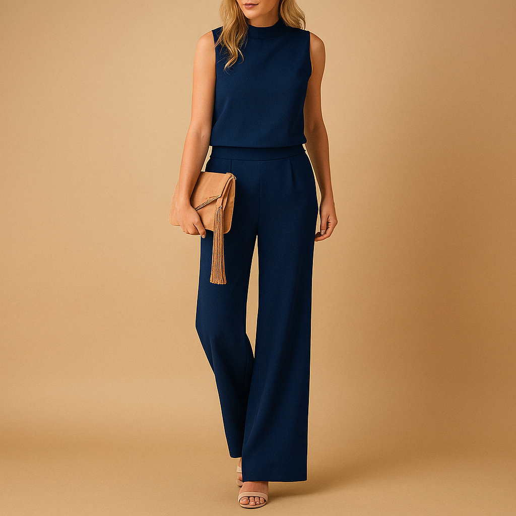 Eleganter Damen-Jumpsuit mit Rundhalsausschnitt und weitem Bein