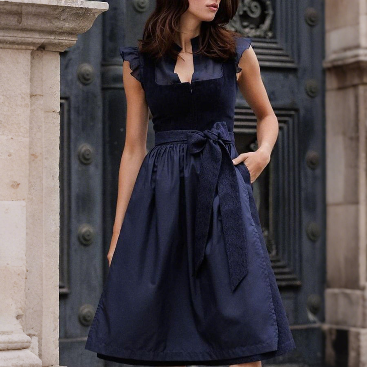 Dirndl Dress Alpenzauber – Navy Blue Women's Dress with Apron for Oktoberfest