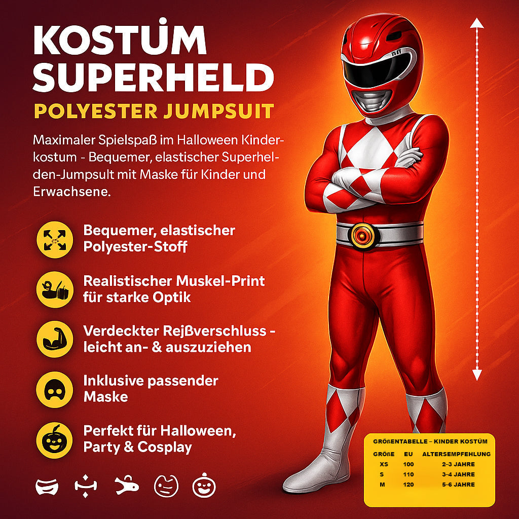 Superhelden Kinderkostüm Stretch-Polyester Cosplay Overall mit Maske