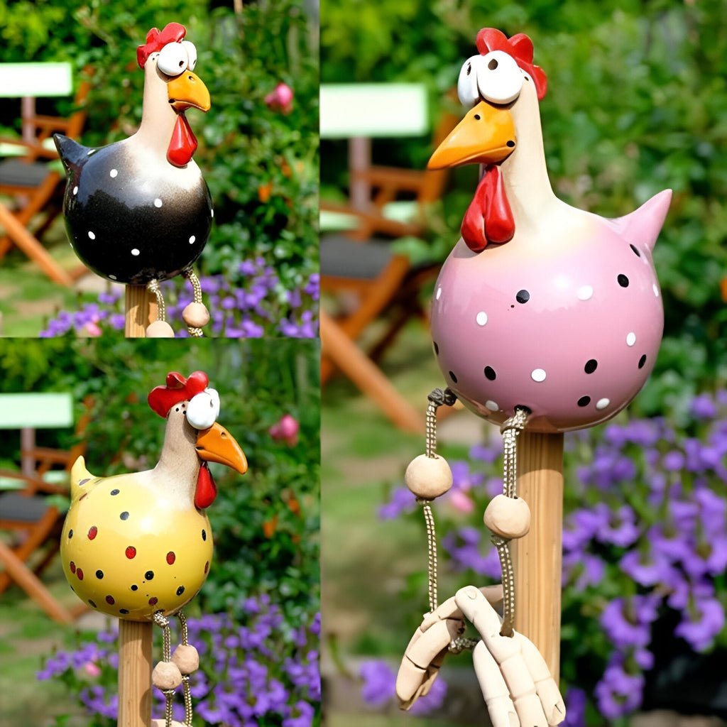 Ripob | Huhn Statue mit großen Augen - Wetterfester Kunstharz - Garten Statue
