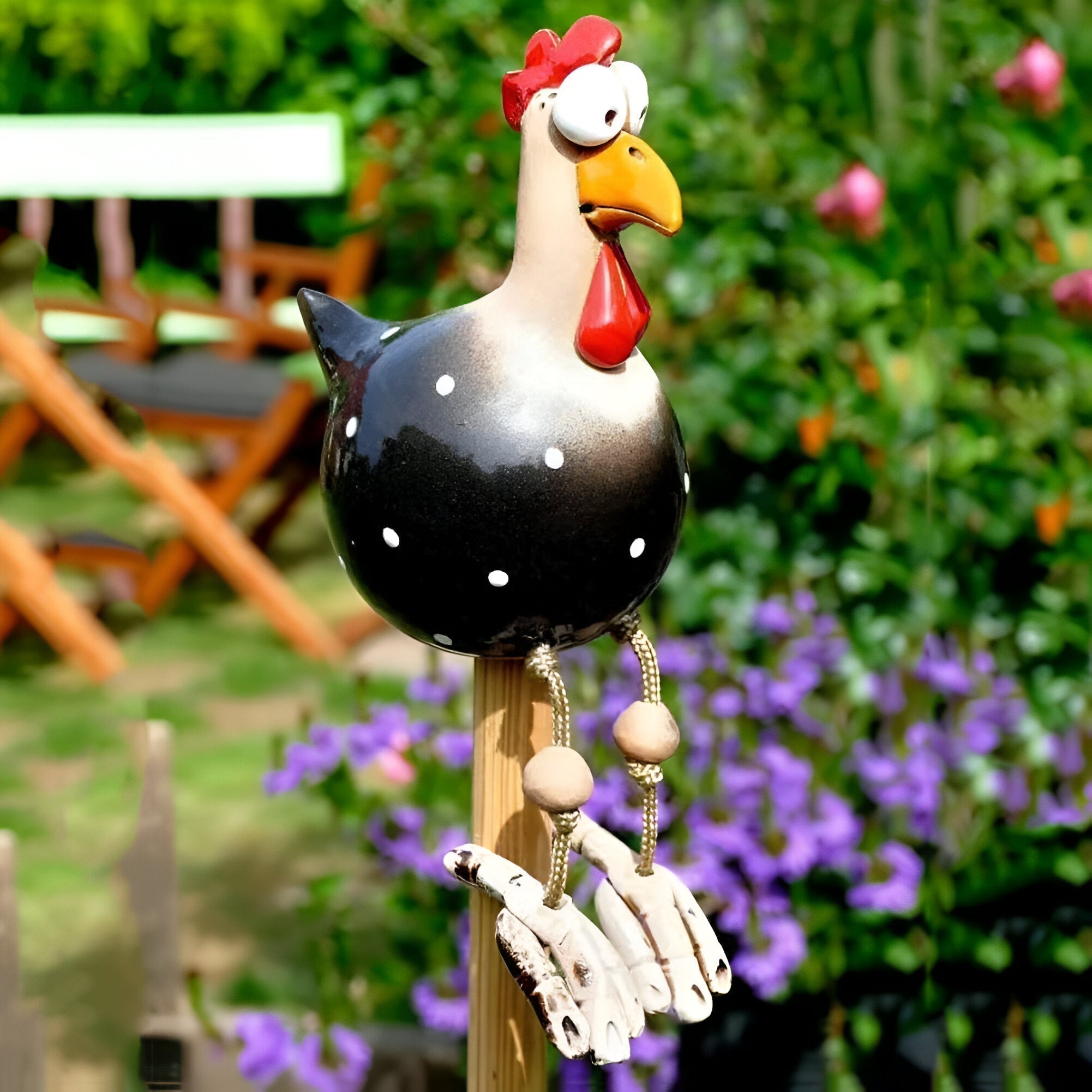 Ripob | Huhn Statue mit großen Augen - Wetterfester Kunstharz - Garten Statue
