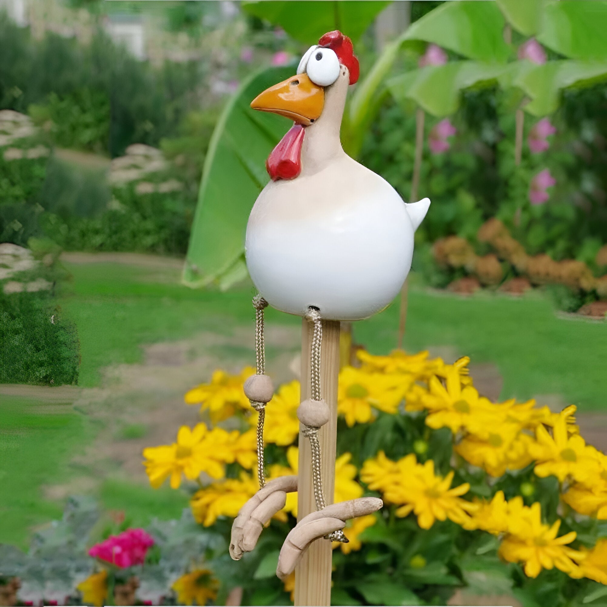 Ripob | Huhn Statue mit großen Augen - Wetterfester Kunstharz - Garten Statue