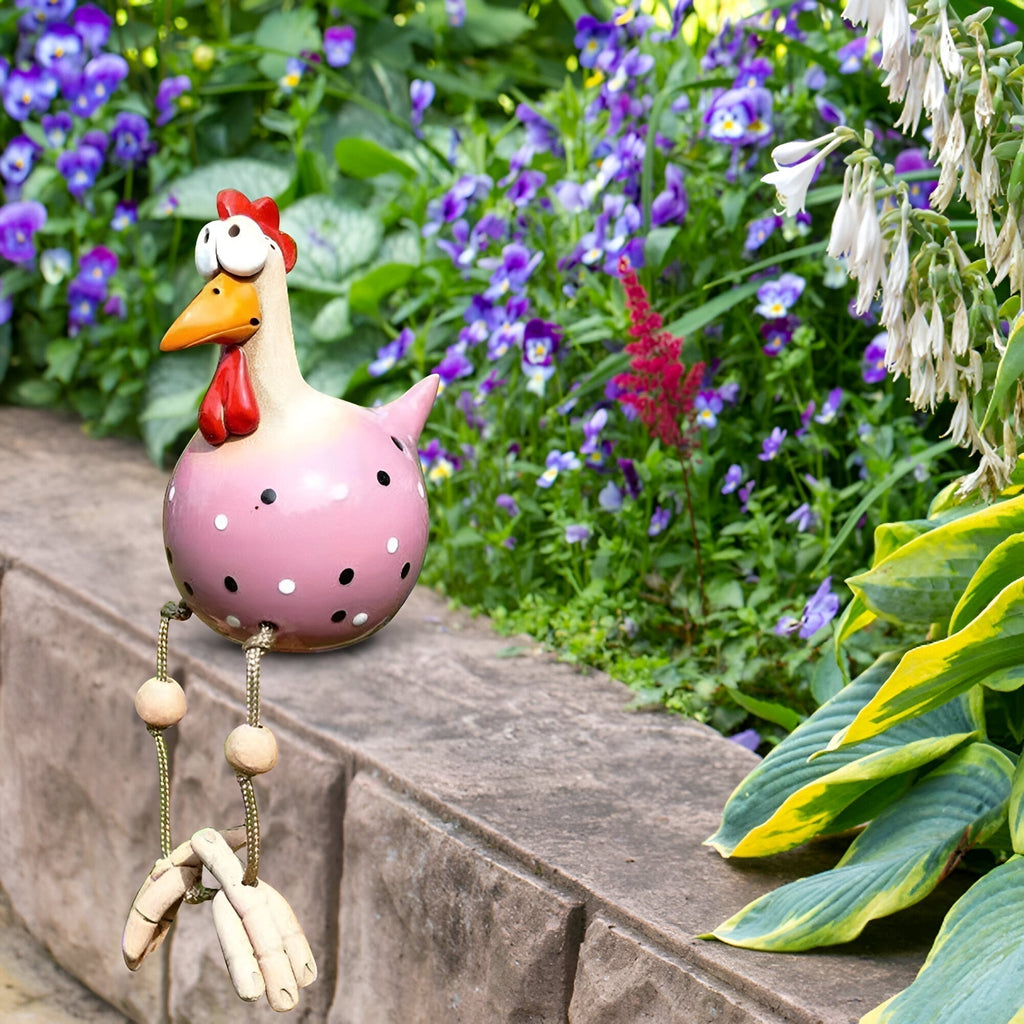 Ripob | Huhn Statue mit großen Augen - Wetterfester Kunstharz - Garten Statue