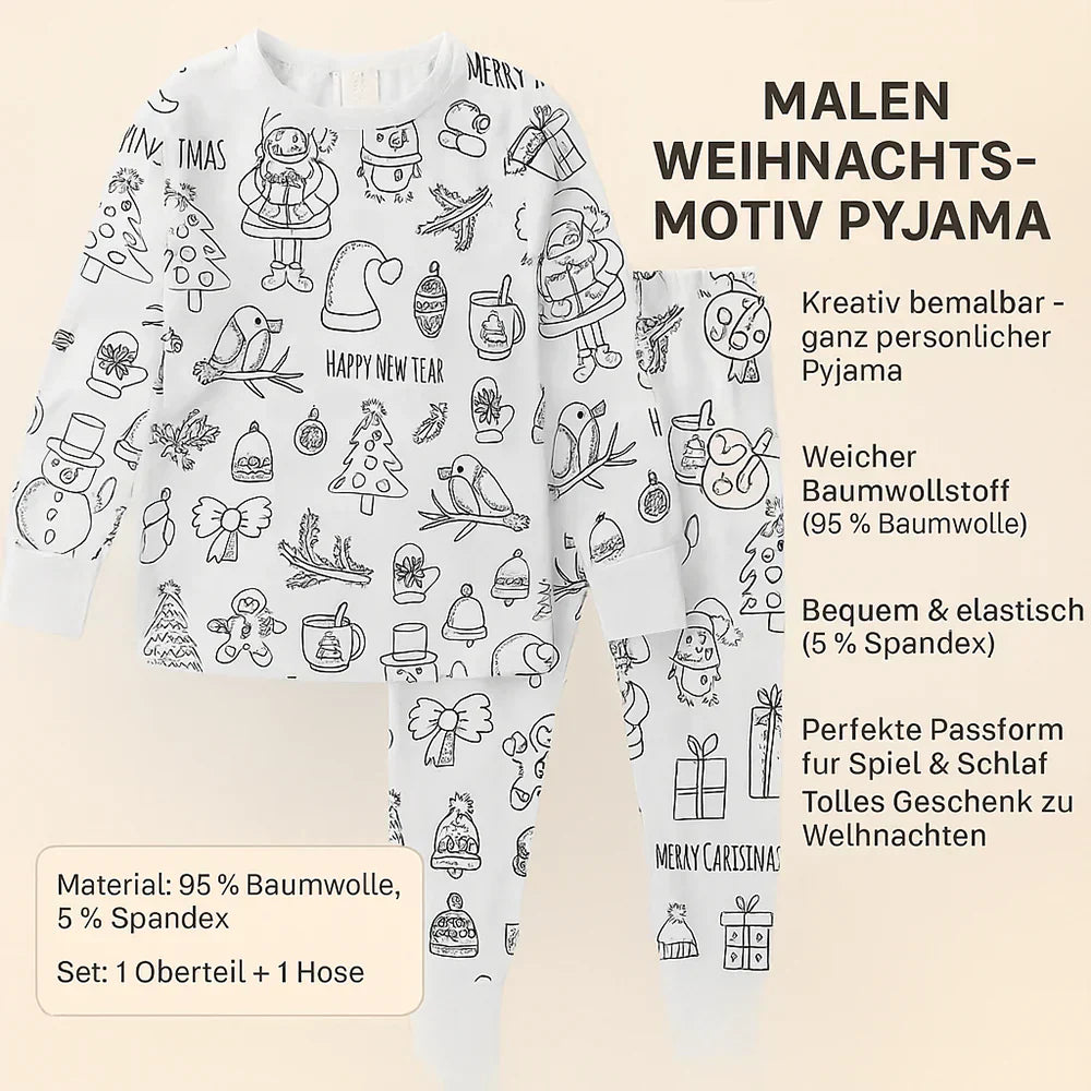 Children's Cotton Pajama Set Coloring Christmas Motif Pajamas