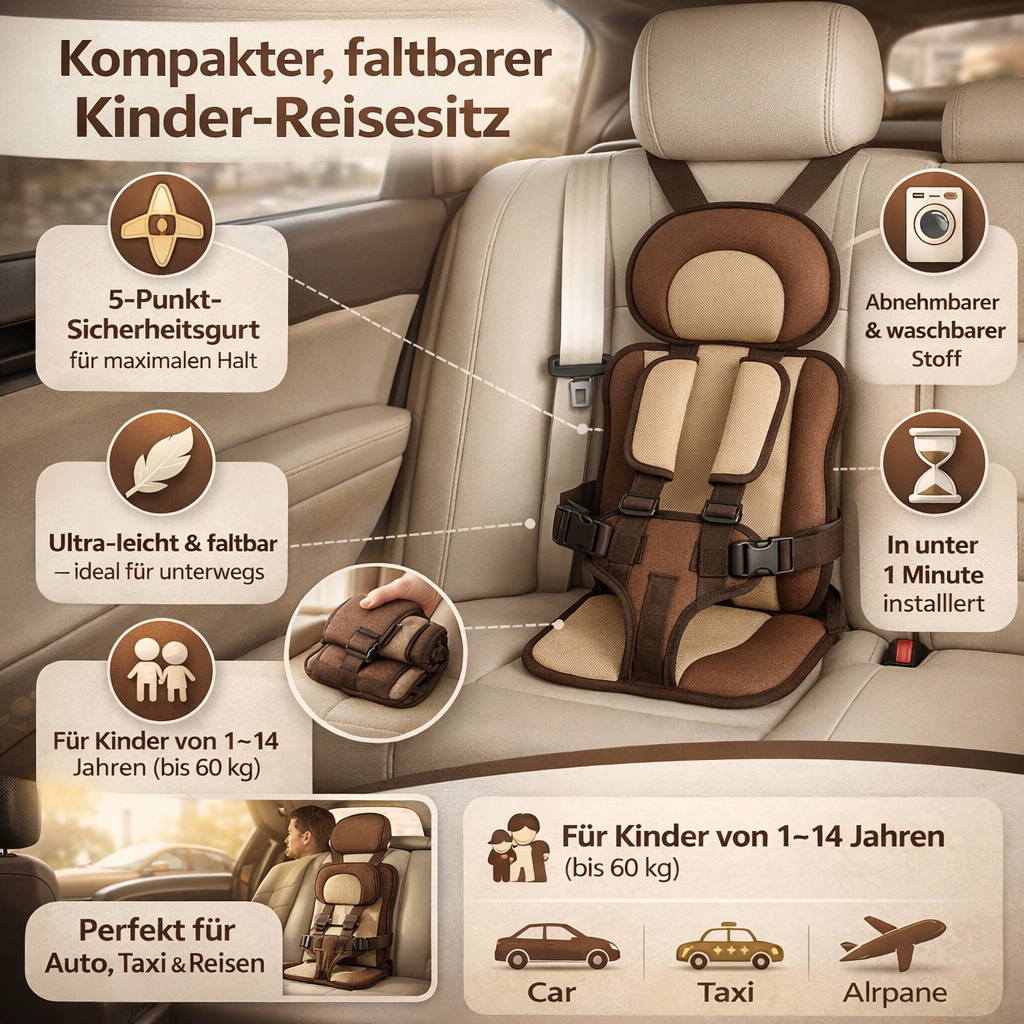 Kompakter Kindersitz Faltbar für Reisen und sicheres Fahren