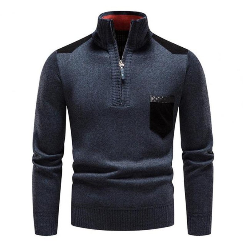 Herren Gestrickter Halb-Zip Pullover | Stehkragen und Praktische Seitentaschen