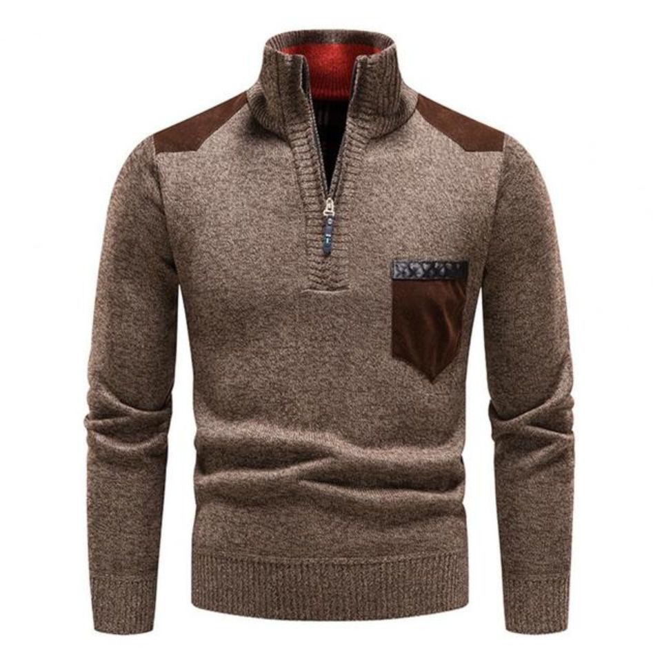 Herren Gestrickter Halb-Zip Pullover | Stehkragen und Praktische Seitentaschen