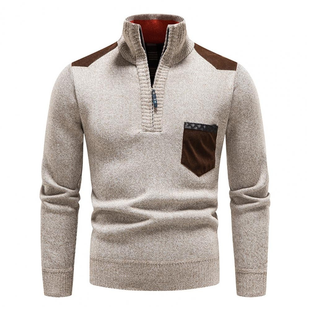 Herren Gestrickter Halb-Zip Pullover | Stehkragen und Praktische Seitentaschen