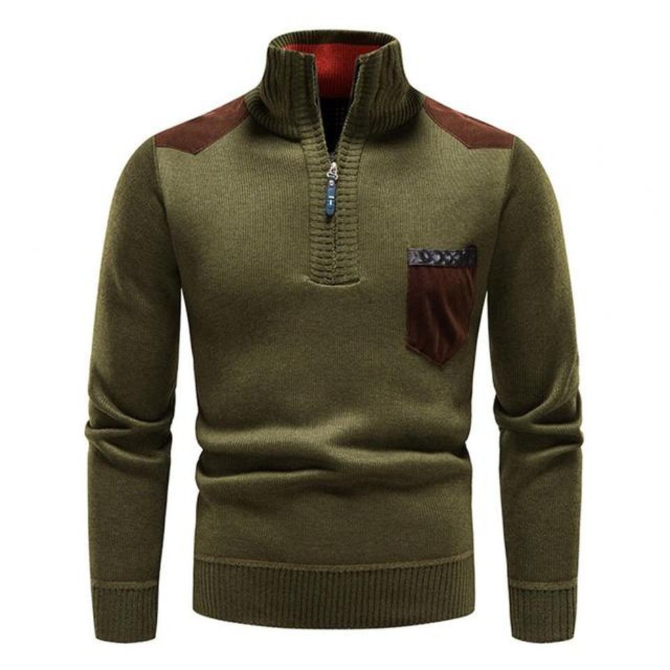 Herren Gestrickter Halb-Zip Pullover | Stehkragen und Praktische Seitentaschen