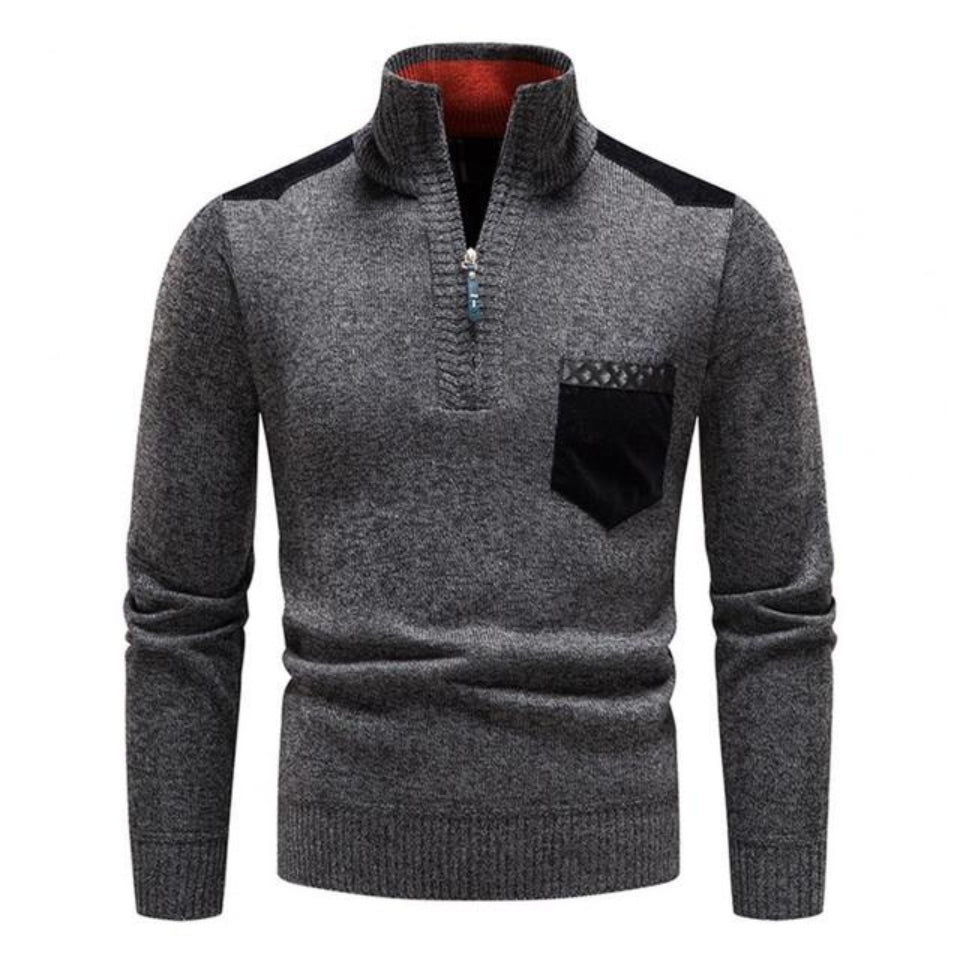 Herren Gestrickter Halb-Zip Pullover | Stehkragen und Praktische Seitentaschen