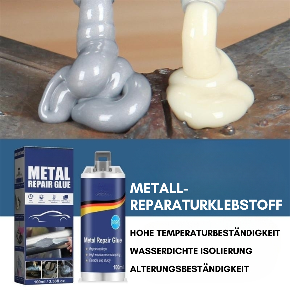 Ripob | Hochleistungs-Metallreparaturkleber | Industrieller Kleber für Gusseisen, Stahl & Aluminium | Hitzebeständig & Wasserfest | 100ml Flüssigmetall-Reparaturset | Silber
