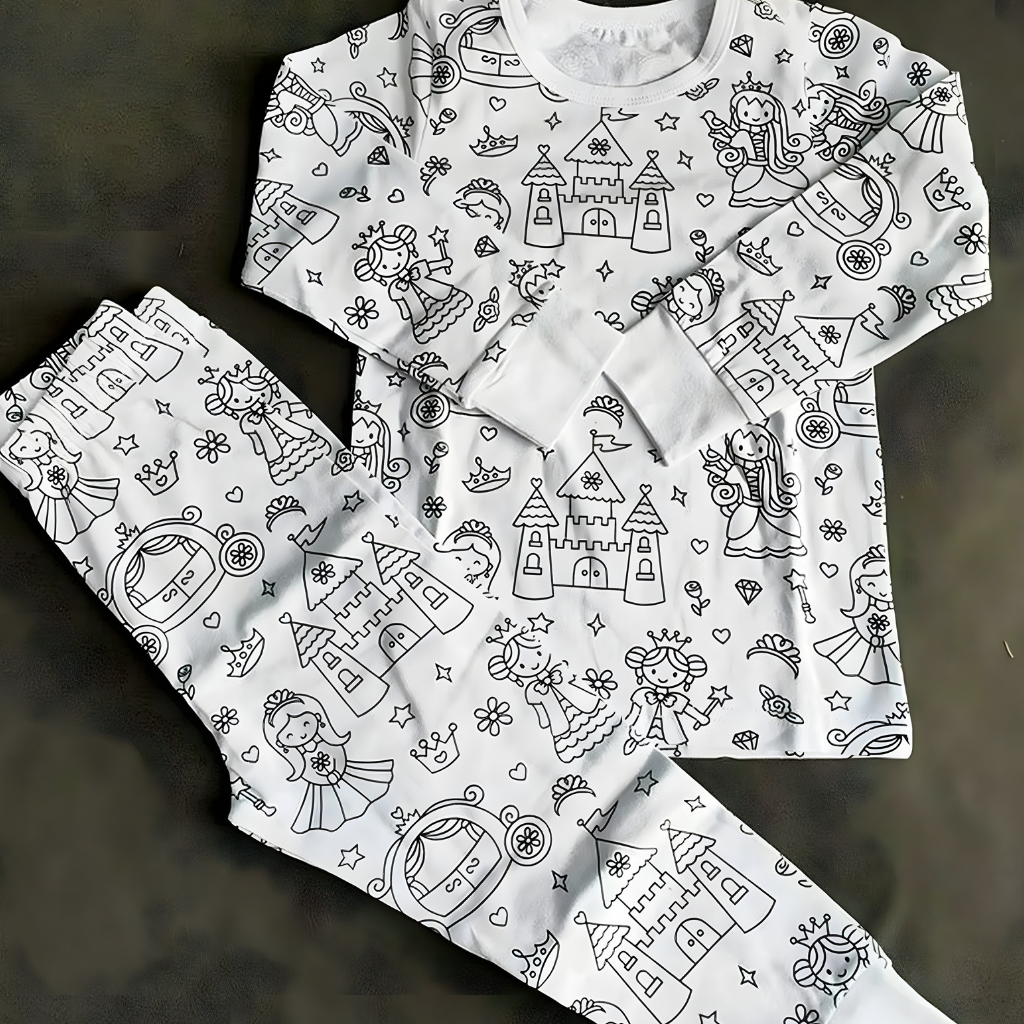Children's Cotton Pajama Set Coloring Christmas Motif Pajamas