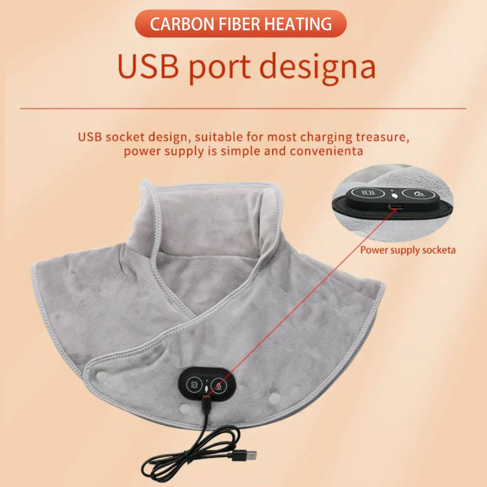 Heat Neck & Shoulder Massager ThermoLiva | USB Heating Pad with Vibration | 3 Temperature Levels & Timer | Soft Plush