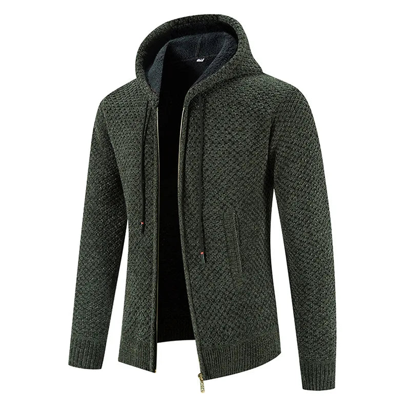 Herren Strickjacke – Fleecegefütterte Winterjacke mit Reißverschluss