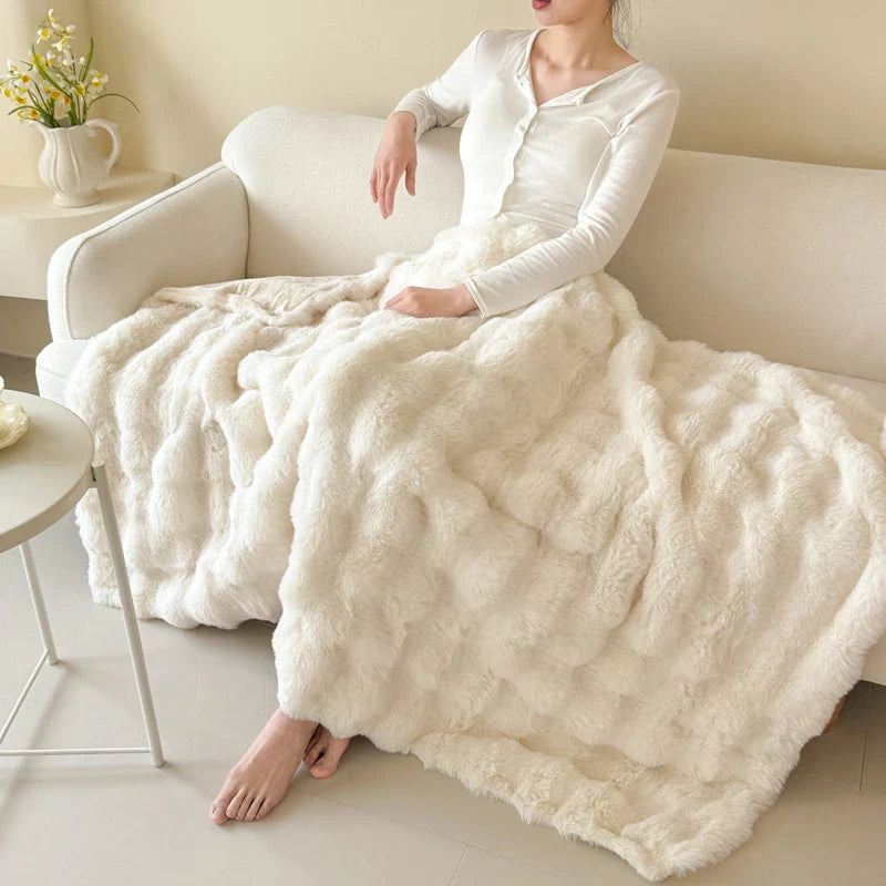 Couverture en peluche CosyLuxe | Double épaisseur et extra épaisse | Douce fourrure synthétique de lapin | Polyvalente et facile d'entretien