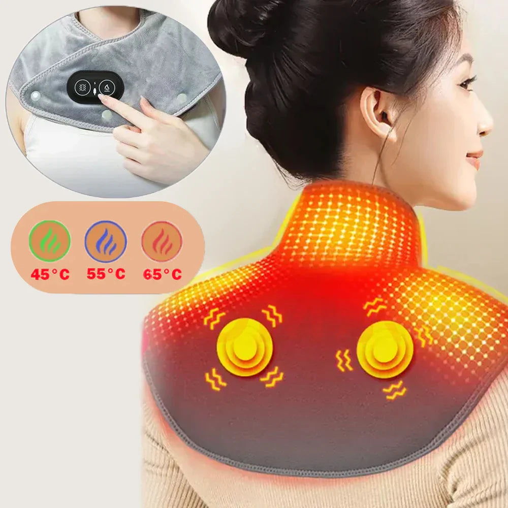 Heat Neck & Shoulder Massager ThermoLiva | USB Heating Pad with Vibration | 3 Temperature Levels & Timer | Soft Plush