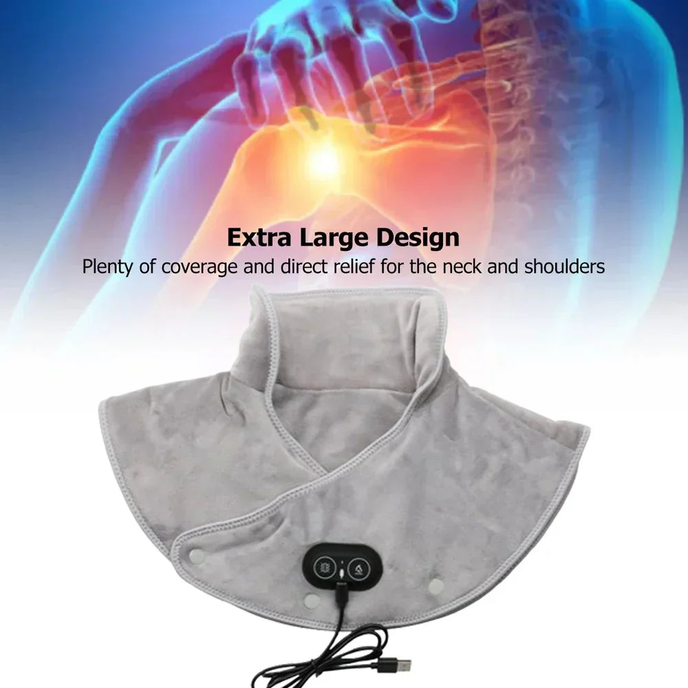Heat Neck & Shoulder Massager ThermoLiva | USB Heating Pad with Vibration | 3 Temperature Levels & Timer | Soft Plush