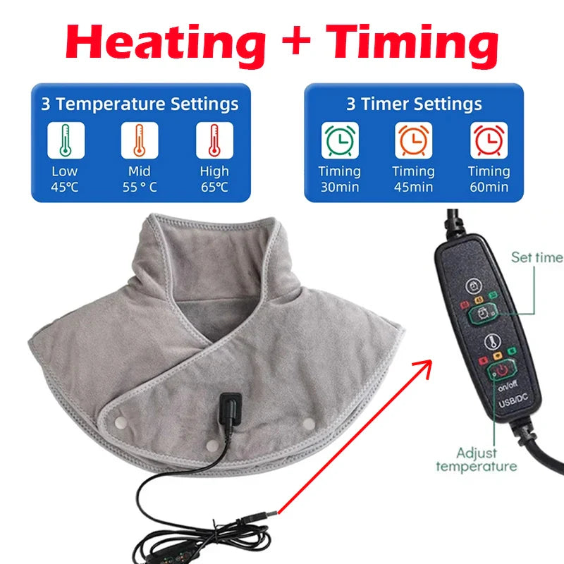 Heat Neck & Shoulder Massager ThermoLiva | USB Heating Pad with Vibration | 3 Temperature Levels & Timer | Soft Plush