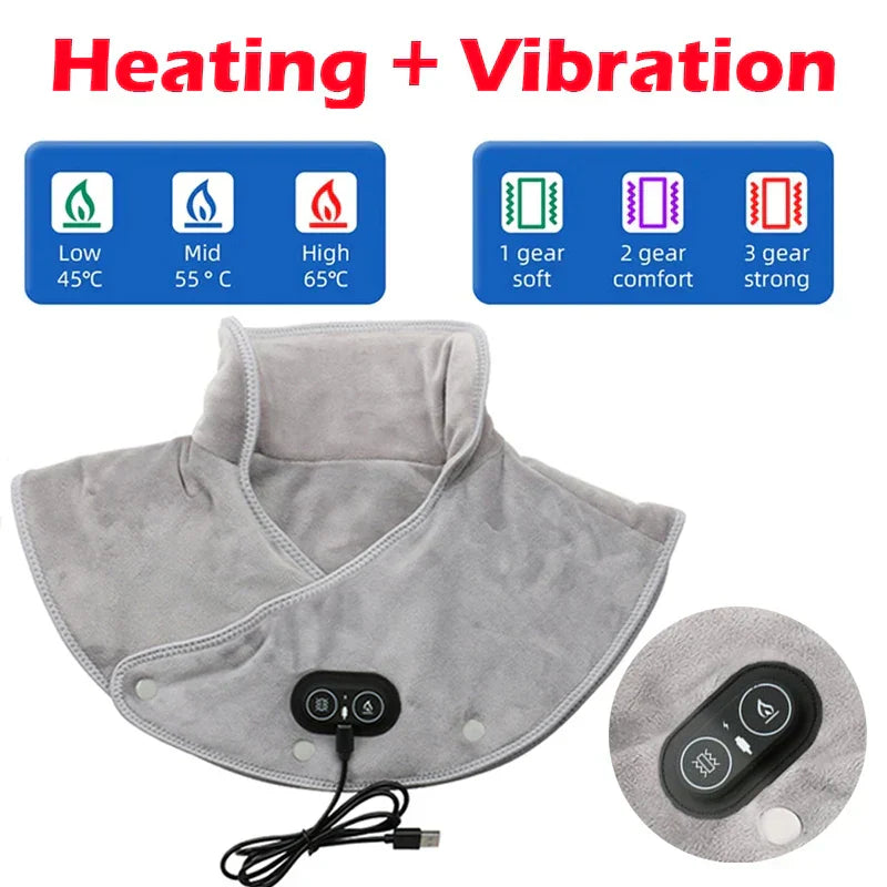 Heat Neck & Shoulder Massager ThermoLiva | USB Heating Pad with Vibration | 3 Temperature Levels & Timer | Soft Plush