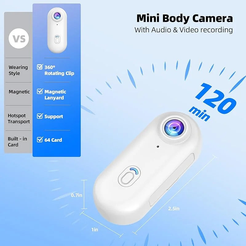 4K Mini WiFi Action Kamera, tragbar, wasserdicht, Magnetclip, 360° Mount