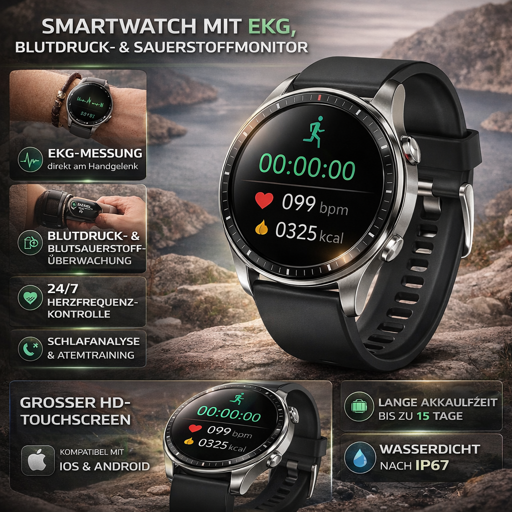 Smartwatch mit EKG Blutdruck Sauerstoffmonitor